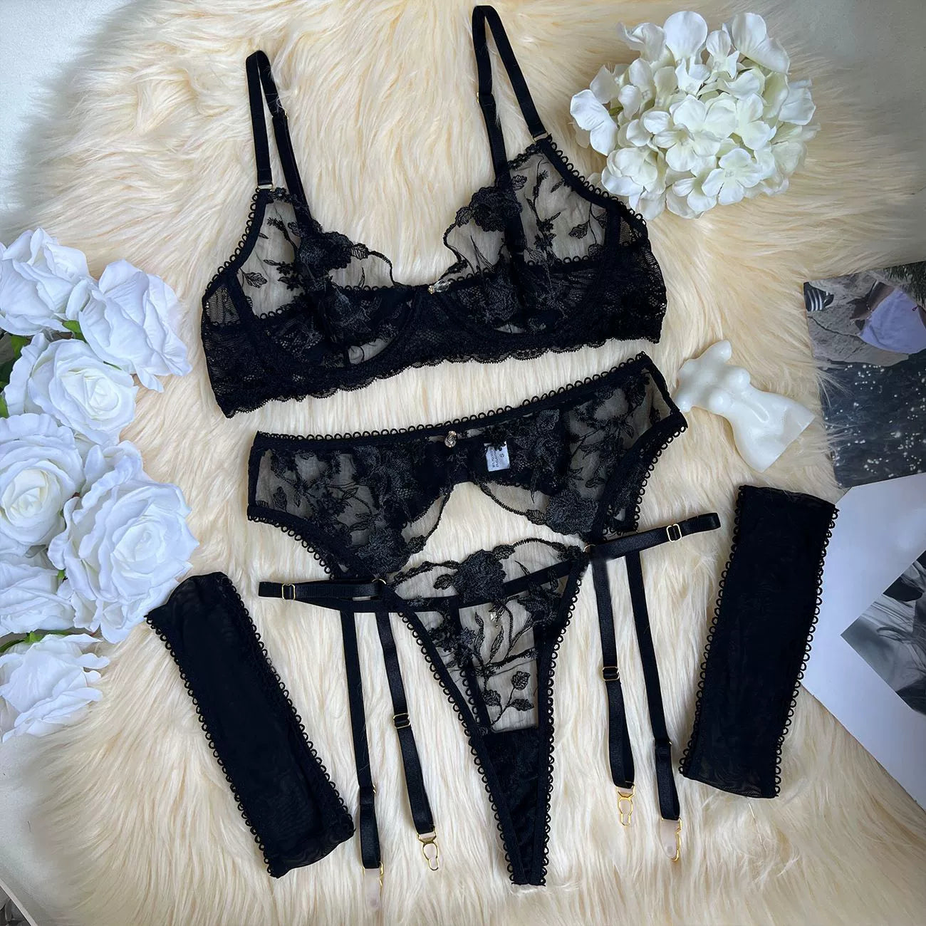 Tempting Sheer Lingerie 3-piece Set -Kinkelle