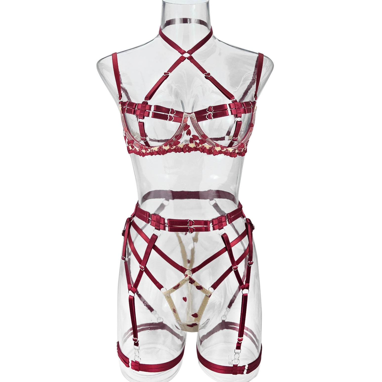 Color-Block Strappy 5-Piece Lingerie Set -Kinkelle
