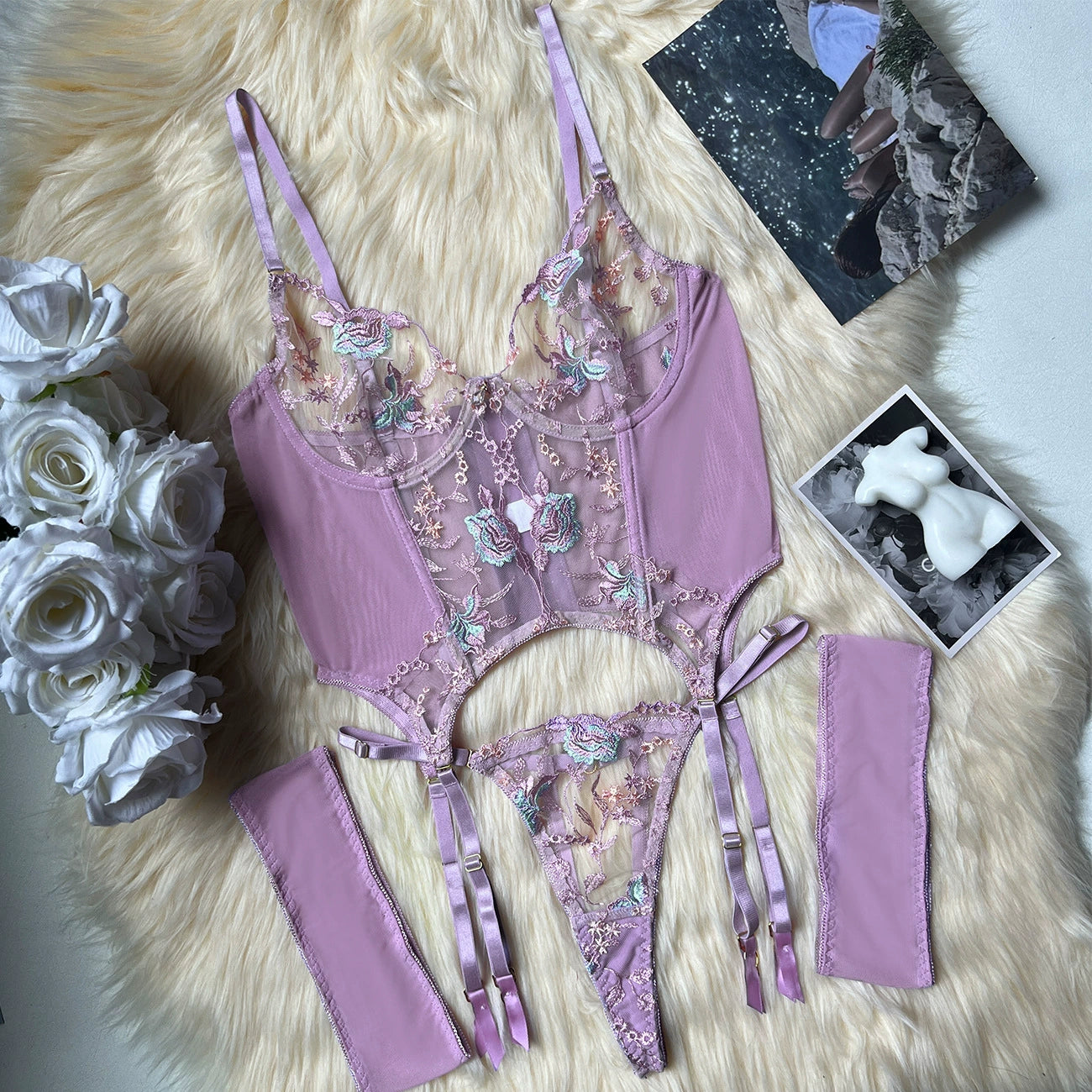Tempting Sheer Lingerie 3-piece Set -Kinkelle