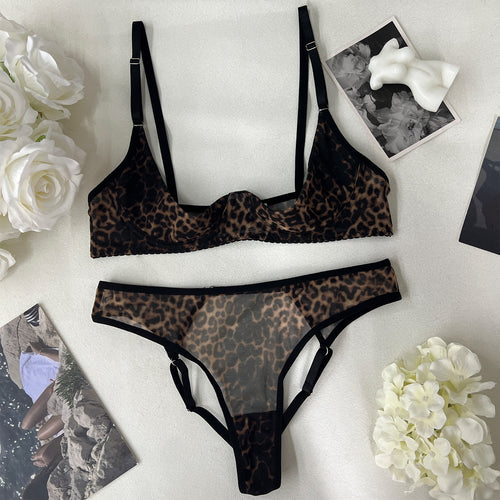 Leopard Print Lingerie 2-Piece Set -Kinkelle